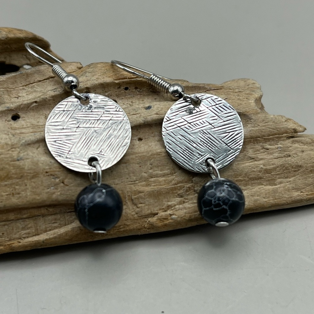 Silver and Black Dangle Earrings